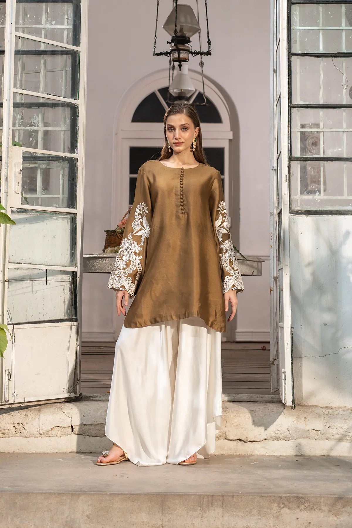 Zaitoon – Mehndi Cotton Kurta & Pants