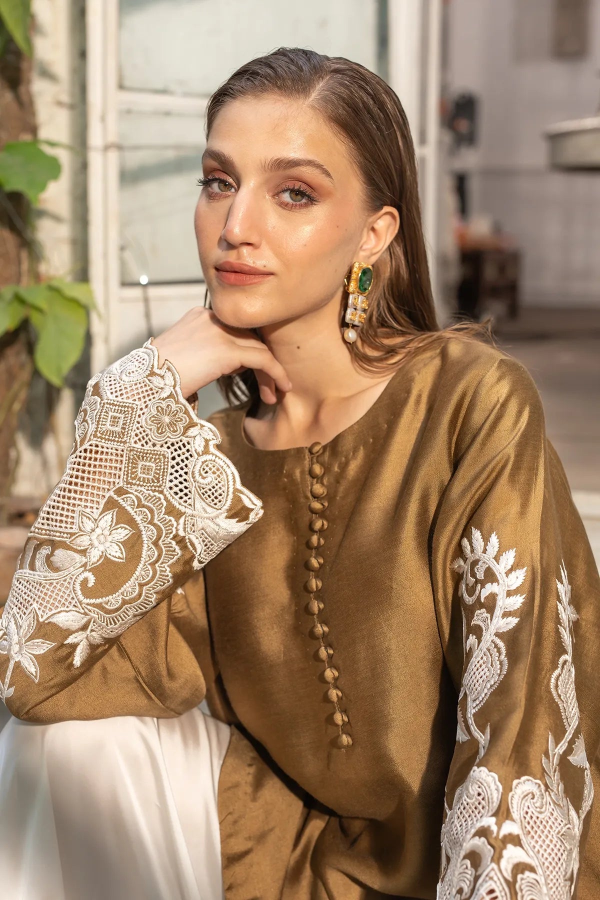 Zaitoon – Mehndi Cotton Kurta & Pants