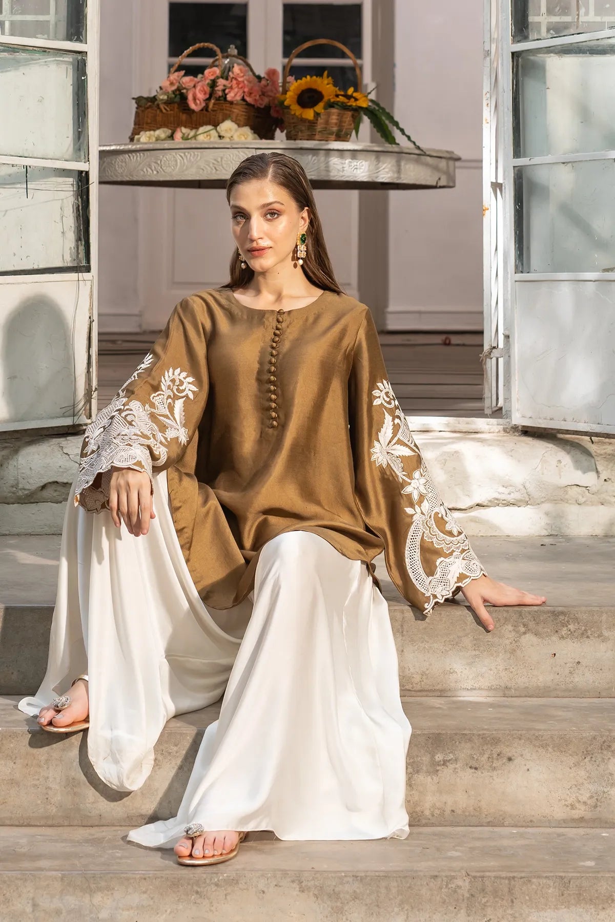 Zaitoon – Mehndi Cotton Kurta & Pants